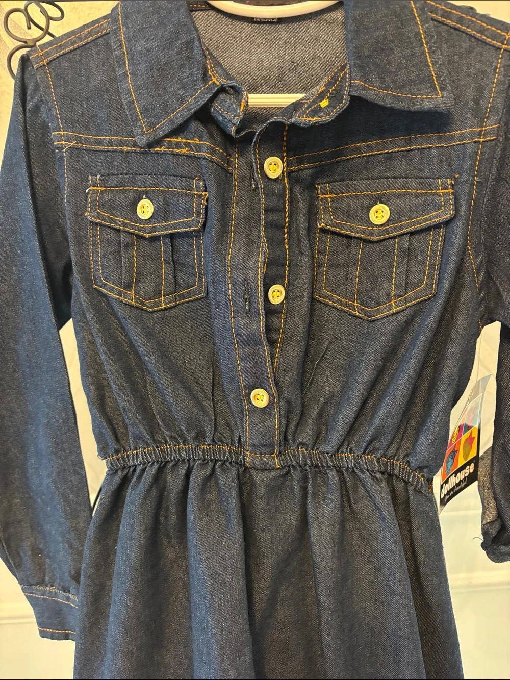 Dollhouse Dark Blue Denim Shirt Dress with Ruffle Hem